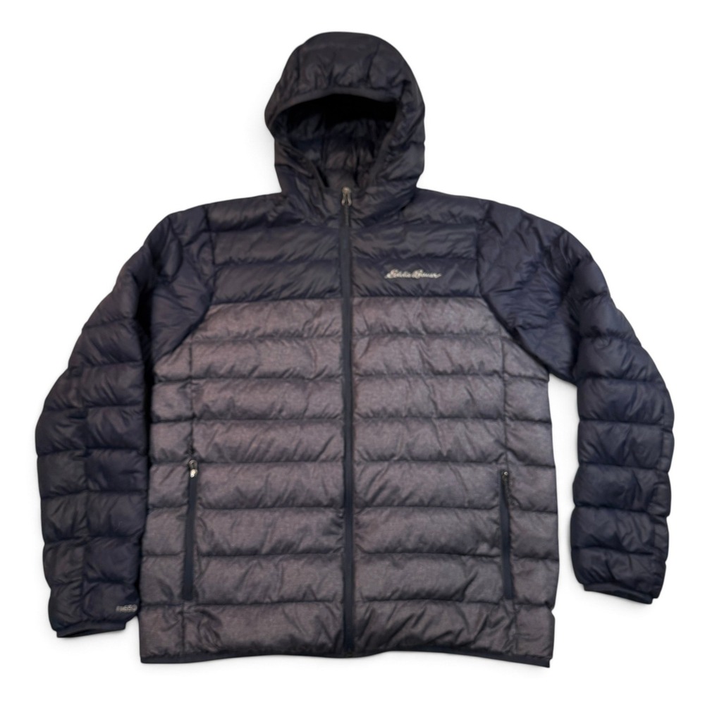 Eddie Bauer CirrusLite Hooded Down Puffer Jacket Mens Large Navy Gray EB650